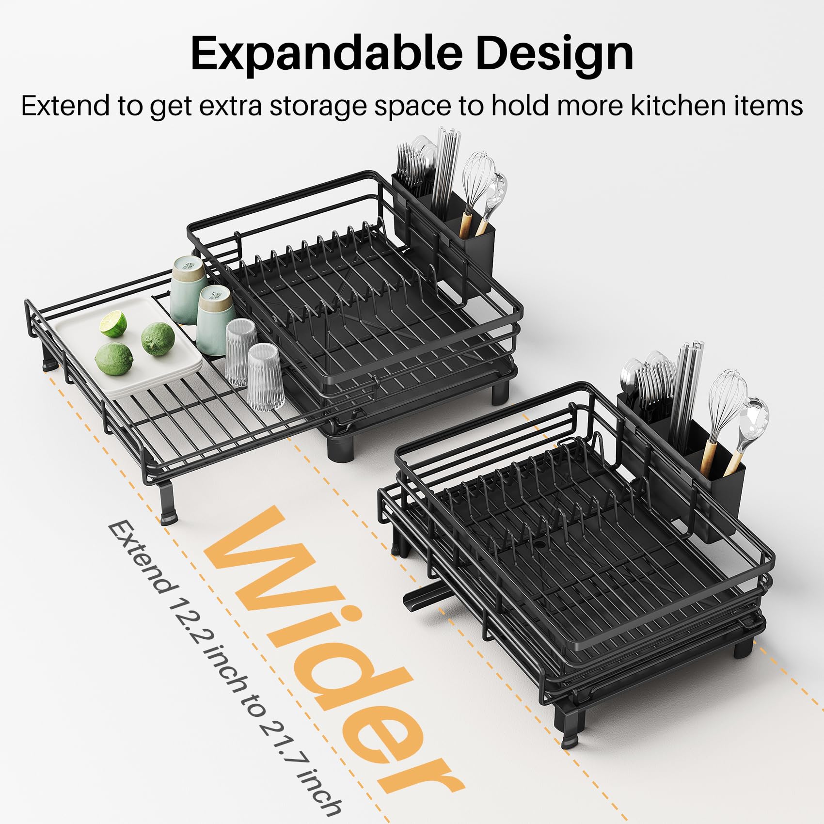 SNTD dish drying rack drain spout prevents countertop water pooling.