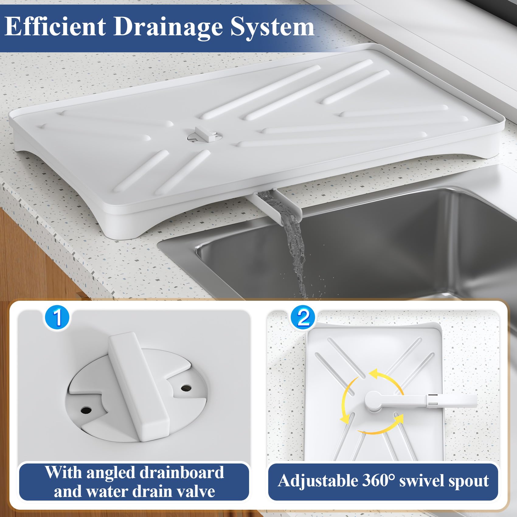 SNTD dish drying rack features drainage spout for drip-free countertops.