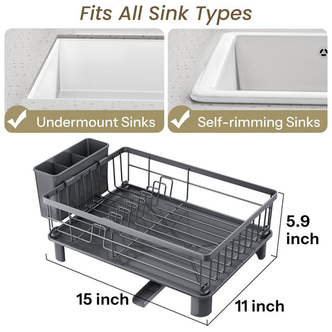 SNTD dish drying rack with drainboard-angle redirects water into the sink to reduce mess