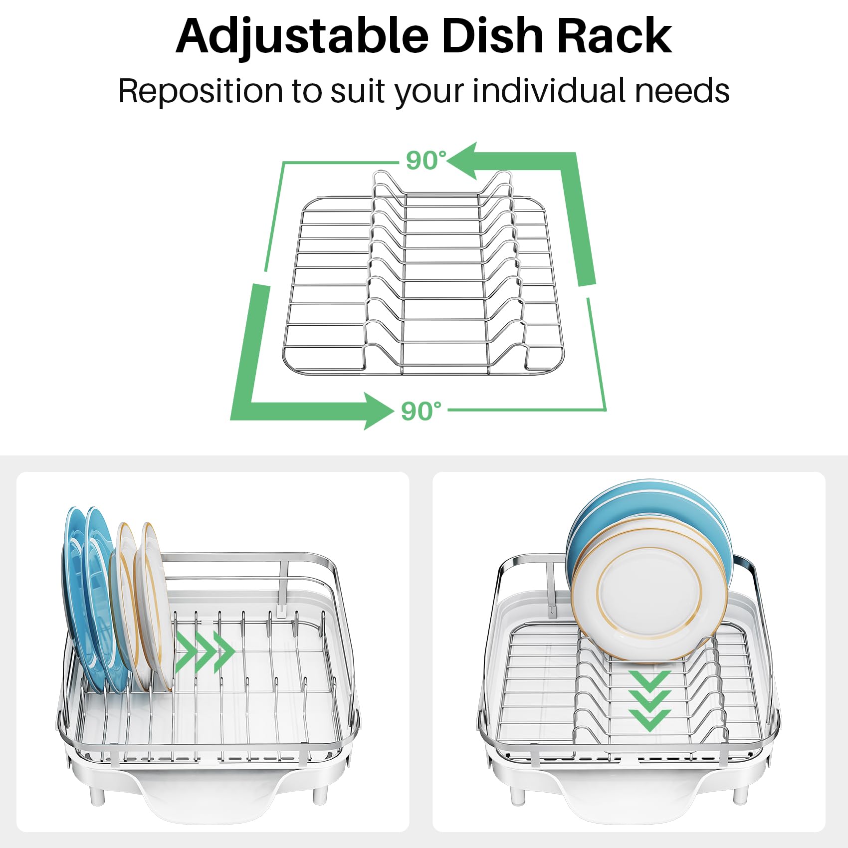 SNTD dish drying rack elevated-feet improve drainage flow.
