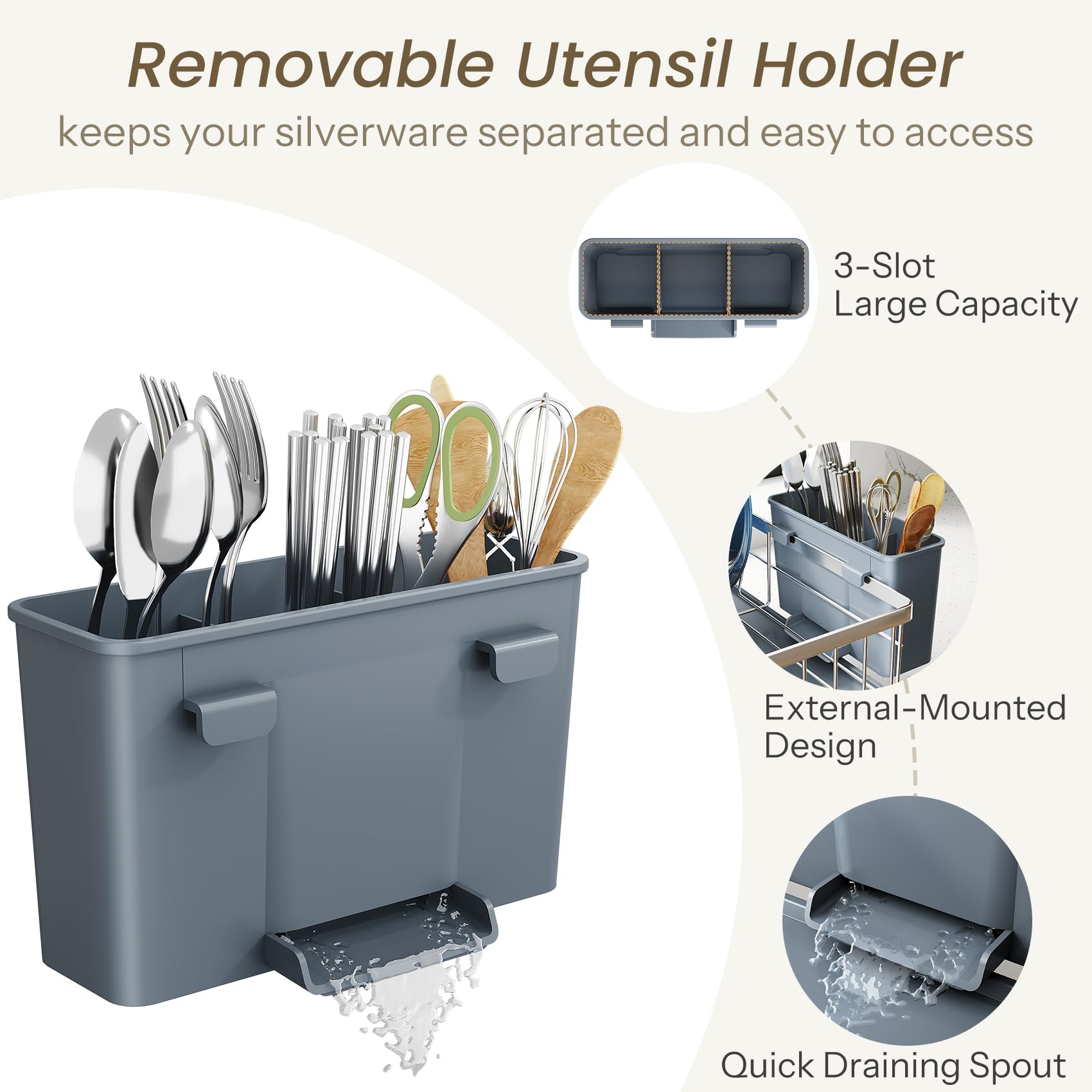 SNTD dish drying rack has a durable drainboard that reduces countertop mess.