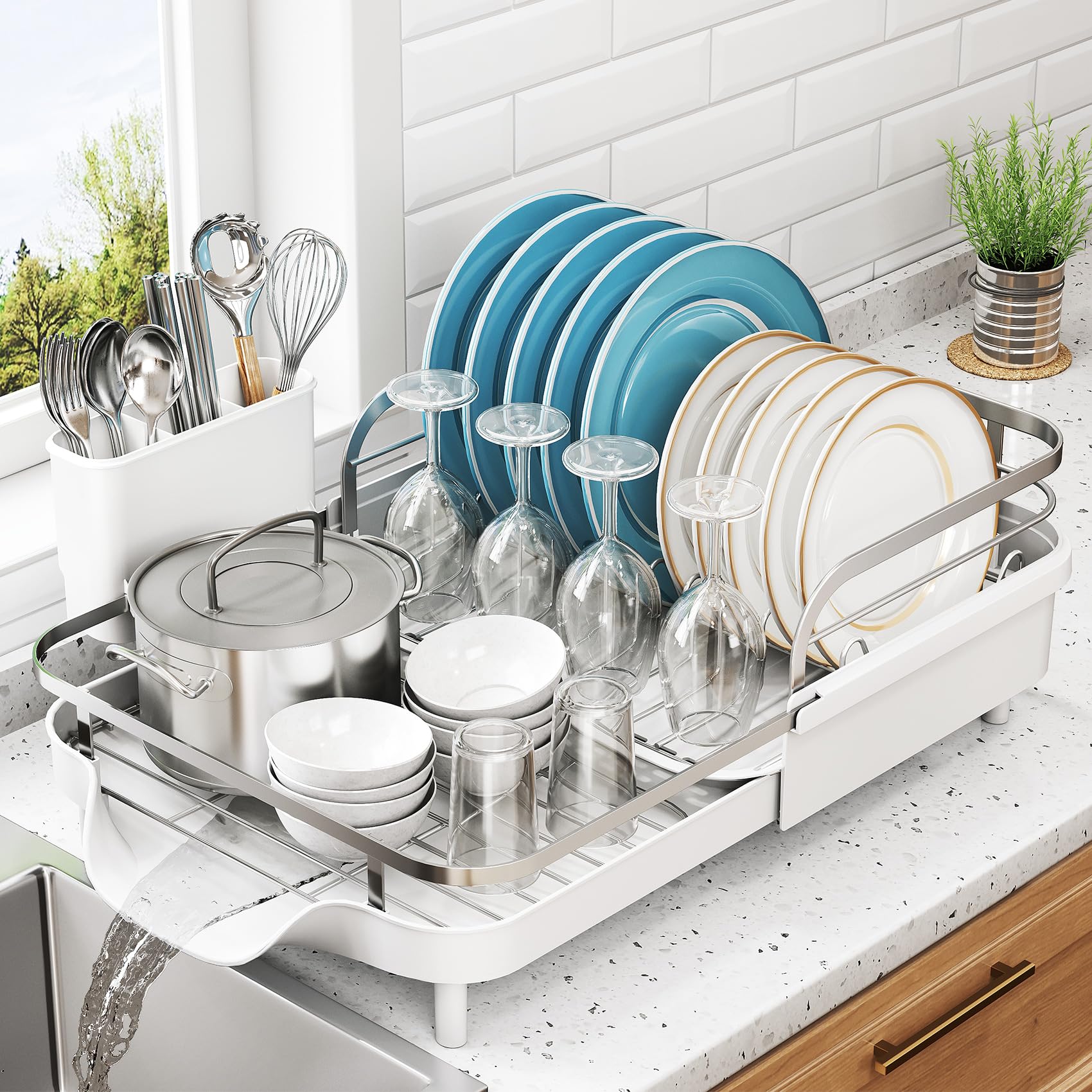 SNTD dish drying rack extended-width for flexible kitchen storage.