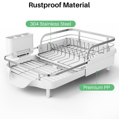 SNTD dish drying rack high-sided guardrails keep dishes secure.