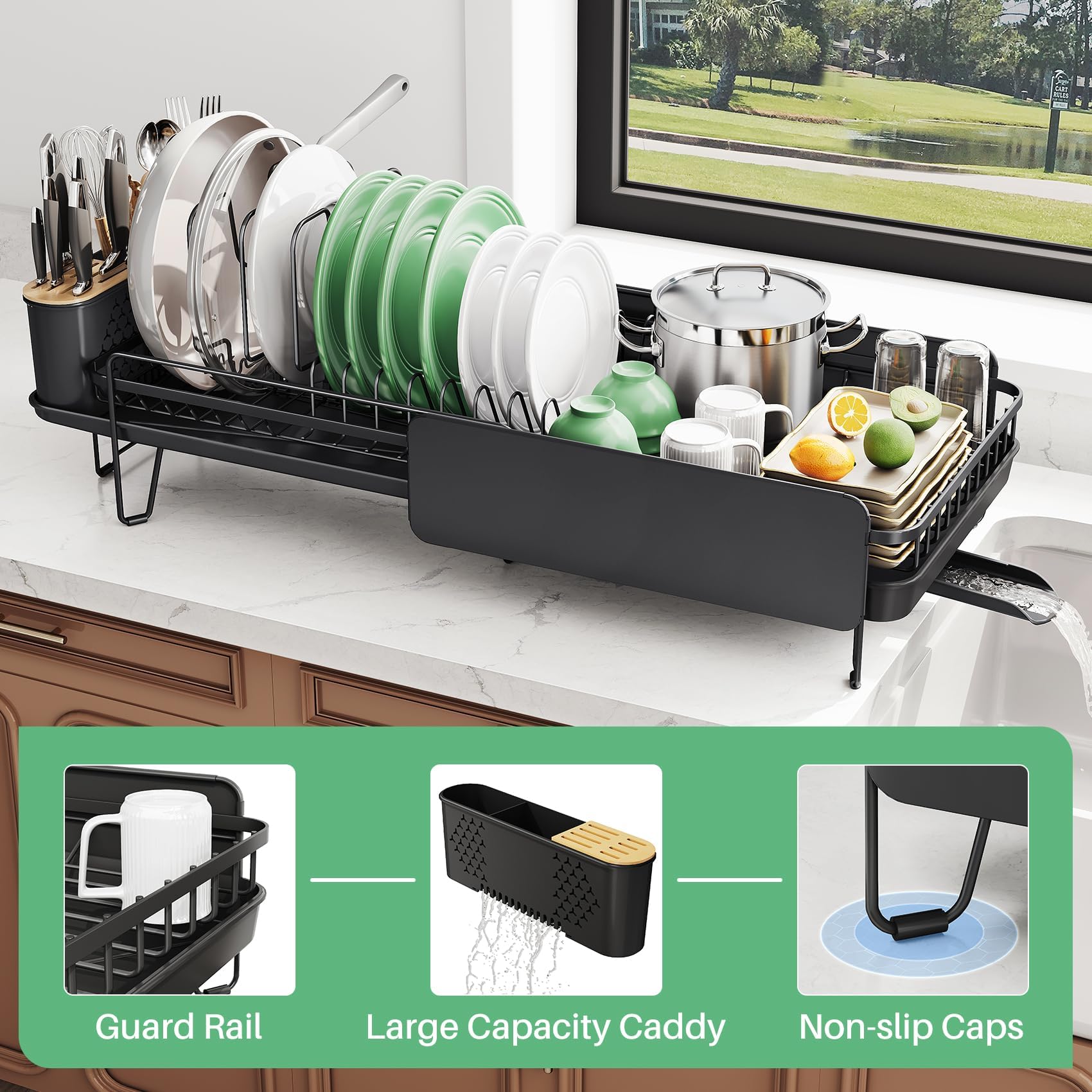 SNTD extended length keeps dishes organized after meals.
