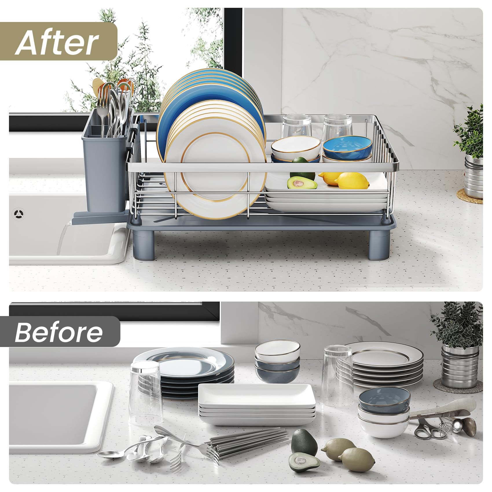 SNTD dish drying rack fits various sink types for versatile placement.