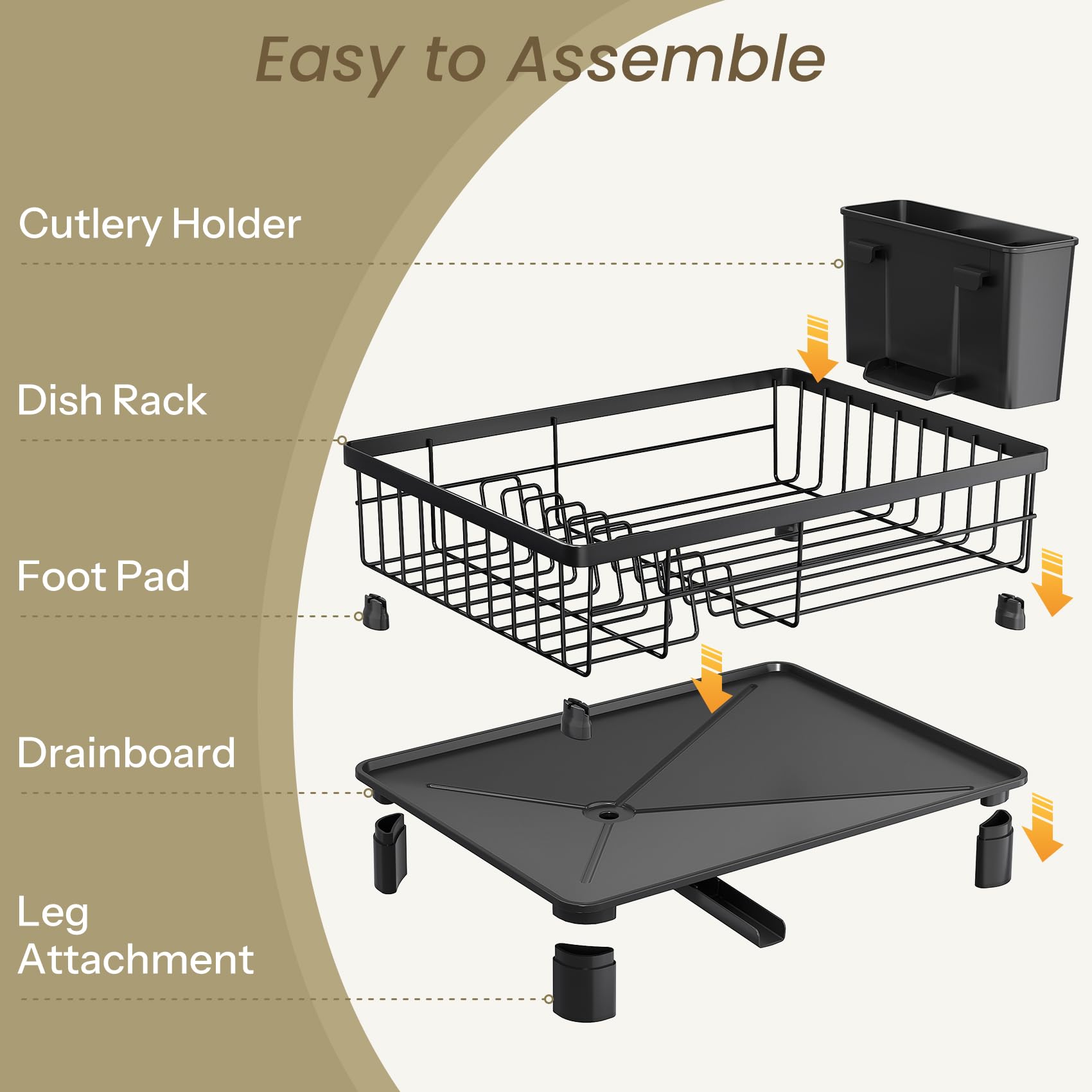 SNTD dish drying rack removable utensil holder keeps flatware organized.