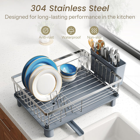 SNTD dish drying rack elevates 1.75 inches for better drainage.