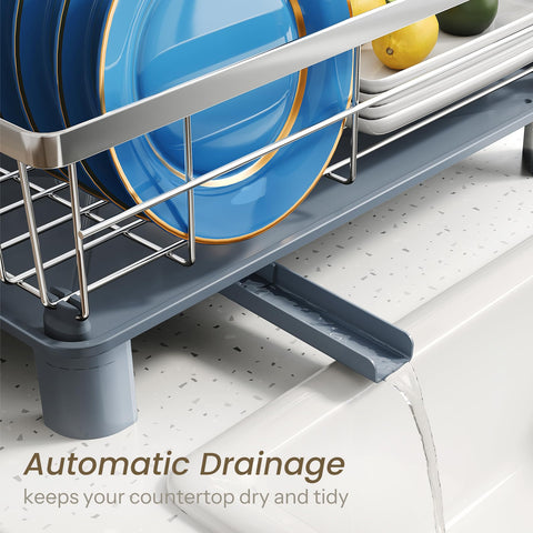 SNTD dish drying rack features anti-slip caps to protect surfaces.