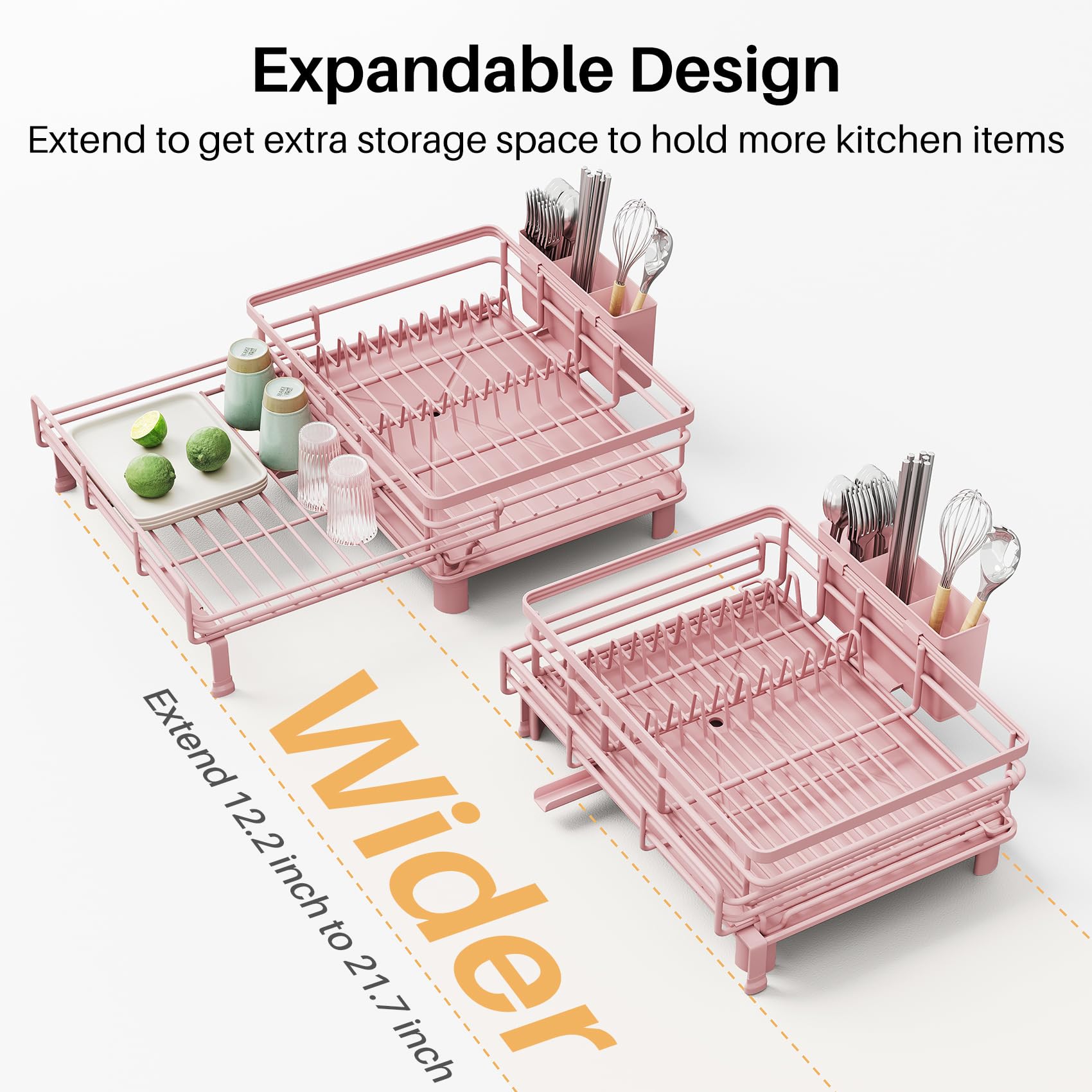 Removable 3-compartment utensil holder keeps silverware organized for easy access.