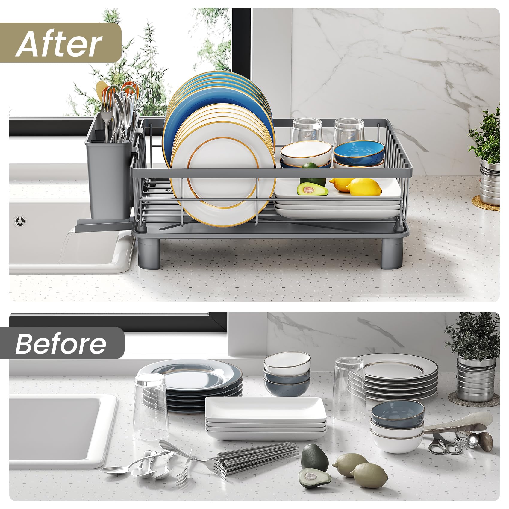 SNTD drain spout channels excess water directly to the sink, minimizing wet floors