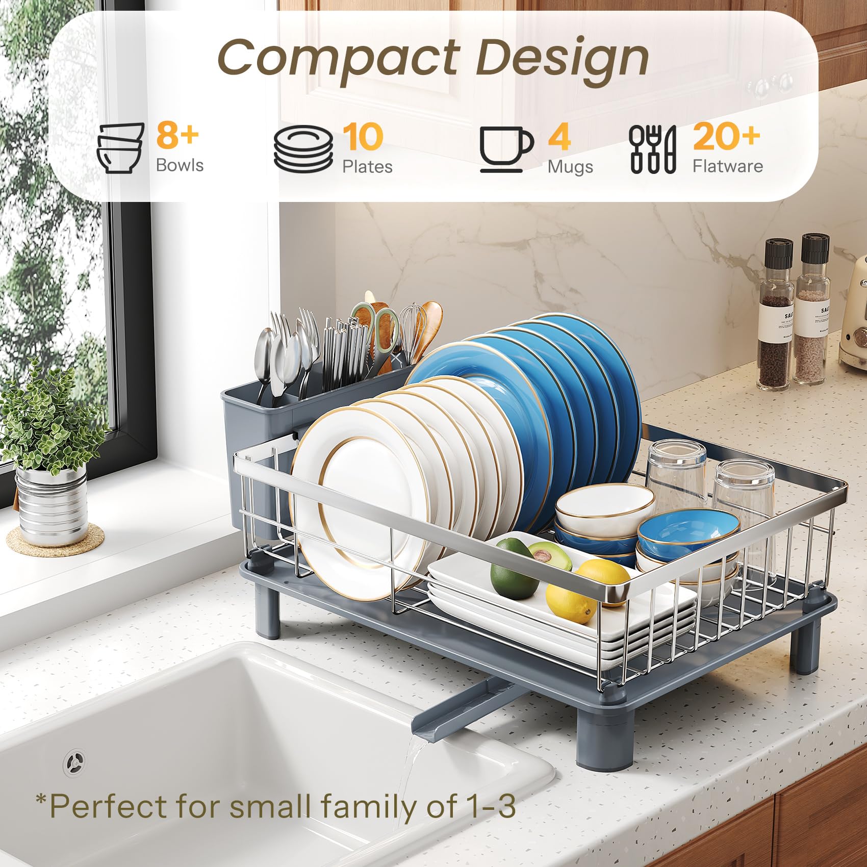 SNTD dish drying rack in stainless steel offers rust resistance for daily use.