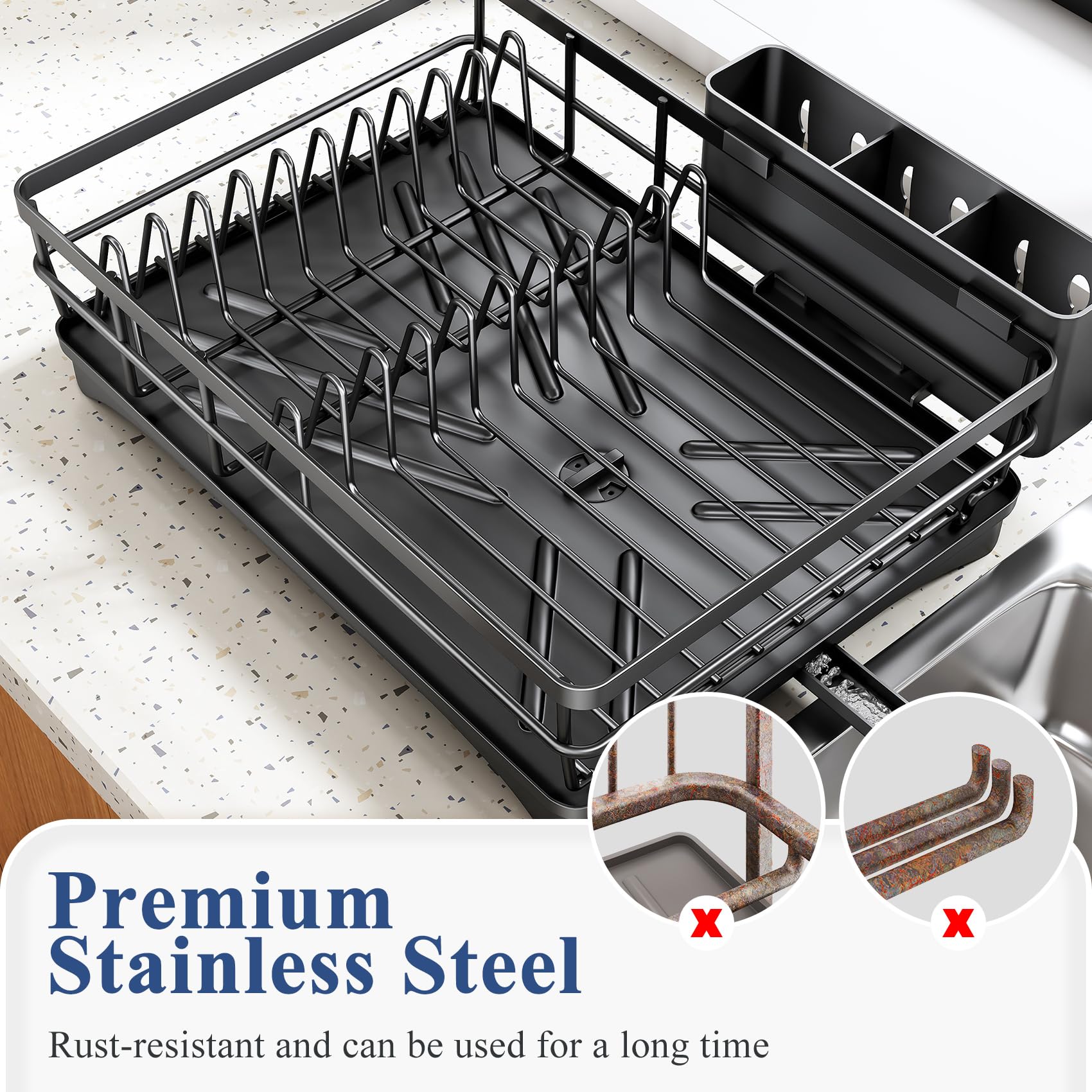 SNTD dish rack installs easily without tools for quick setup.