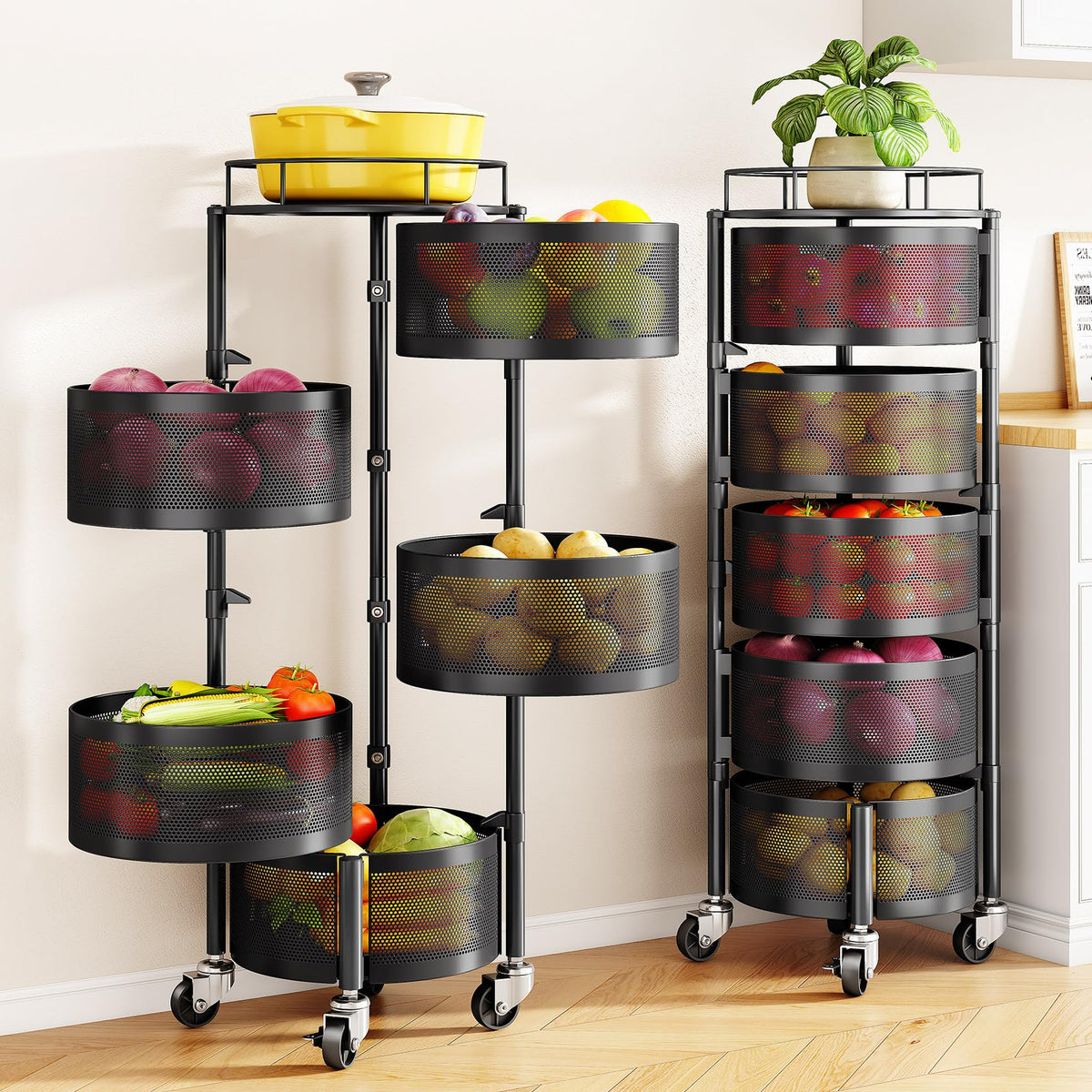 SNTD fruit basket top lid closed protecting produce and saving counter space.