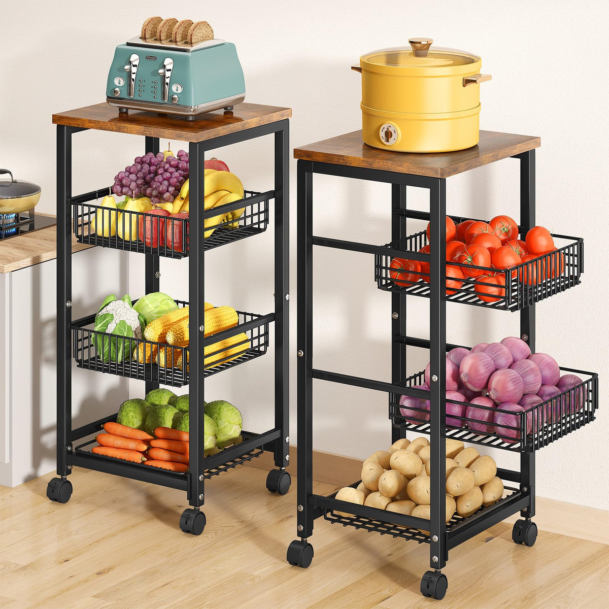 SNTD fruit basket with wood top offering organized storage and easy access in the kitchen