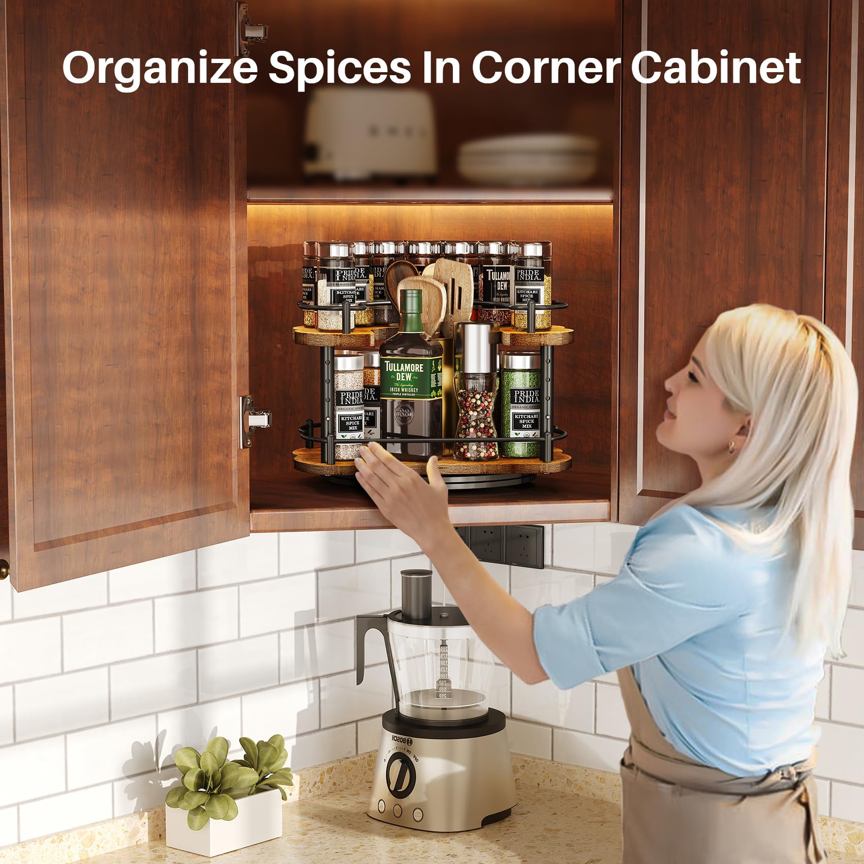 SNTD two-tier revolving spice rack for easy jar access