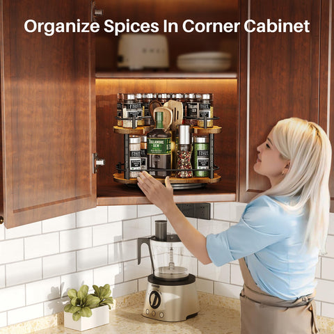 SNTD two-tier revolving spice rack for easy jar access