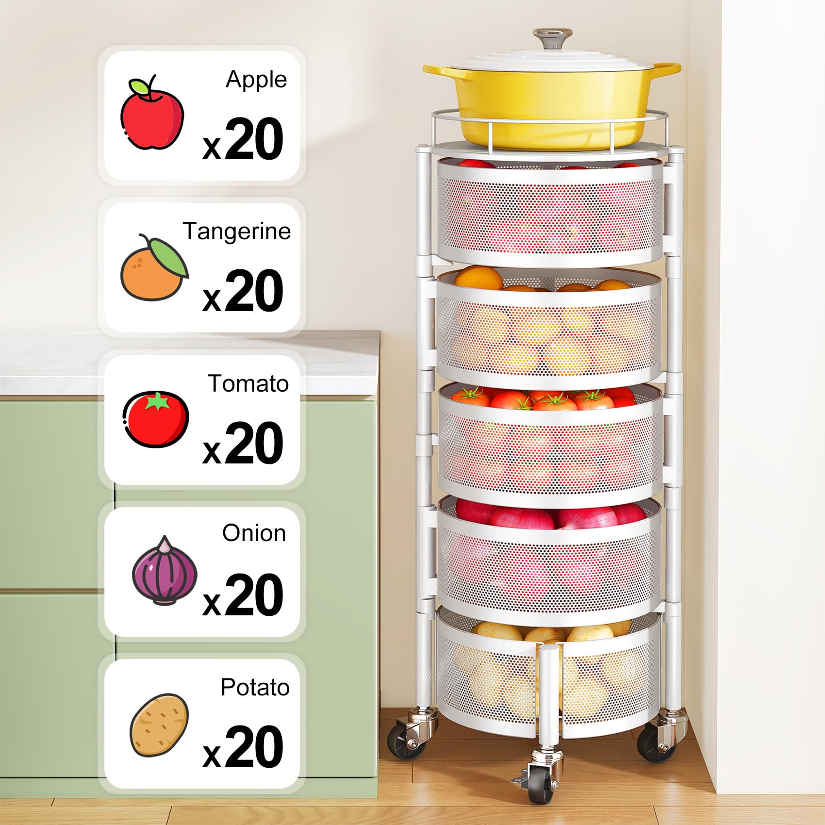 SNTD multi-use-organizer fits fruits, vegetables, toys, or pantry items.