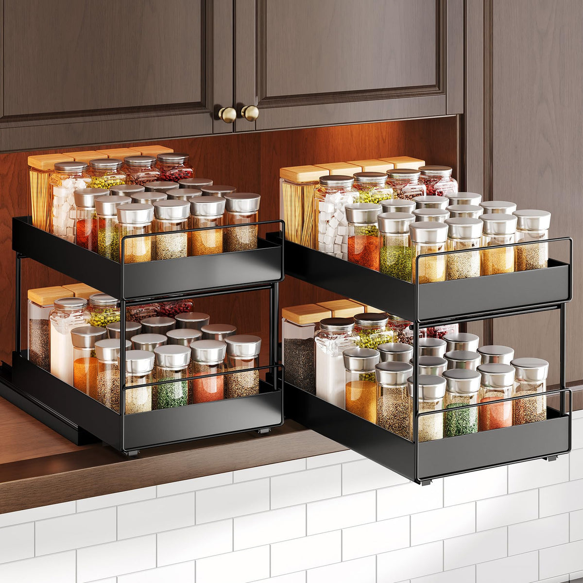 SNTD pull-out spice rack in upper cabinet enabling quick spice access