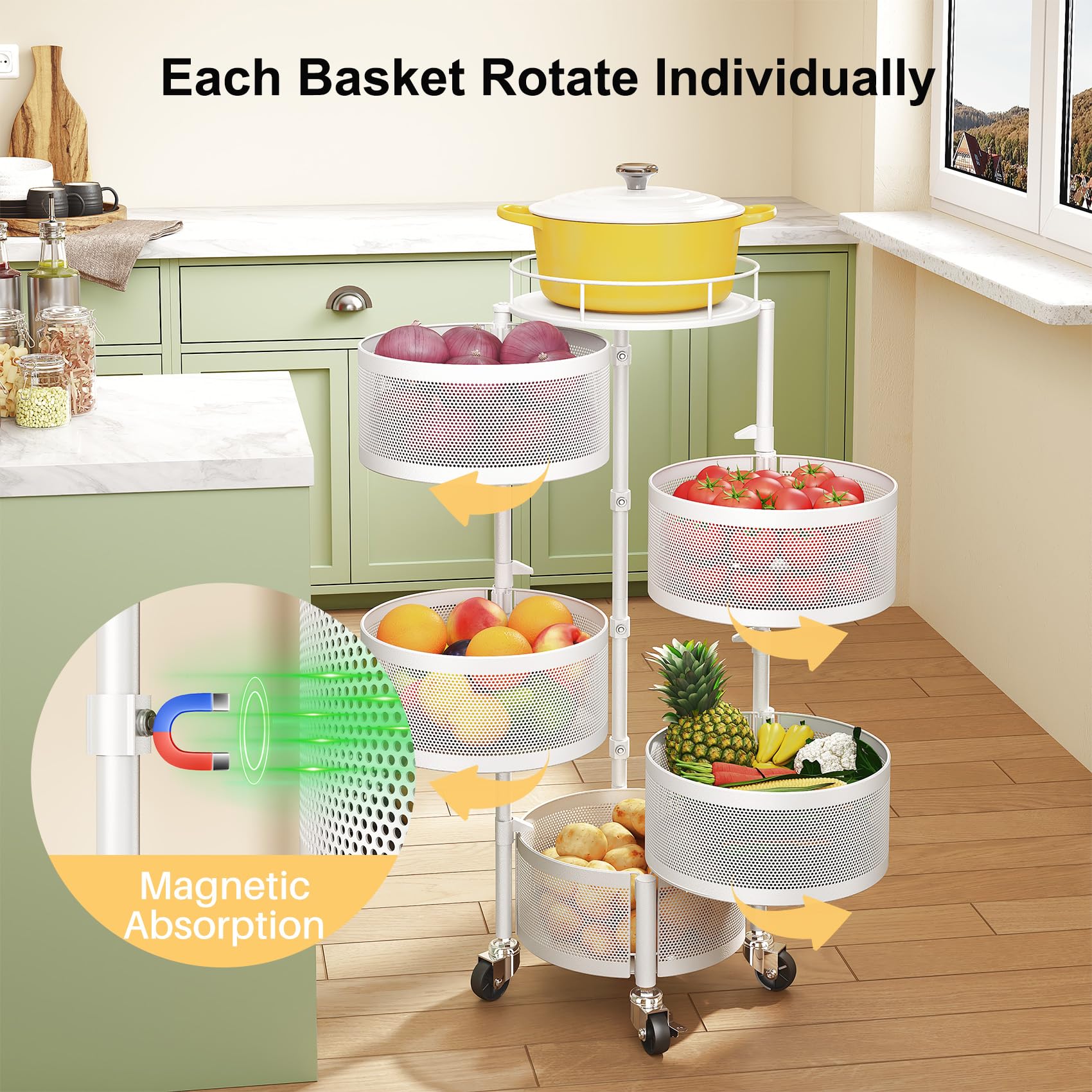 SNTD rolling-kitchen-cart-wheels moves smoothly around countertops.