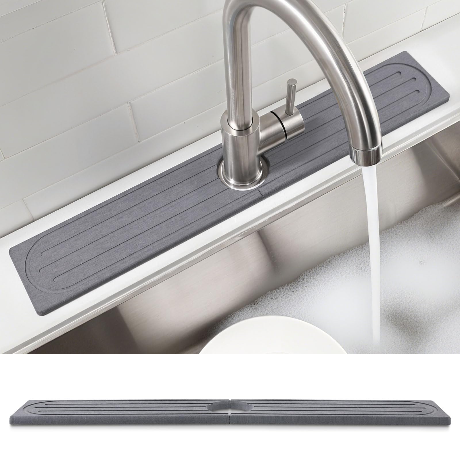 Snuggery Diatomite Faucet Mat around faucet absorbs spills quickly, keeping the area dry.