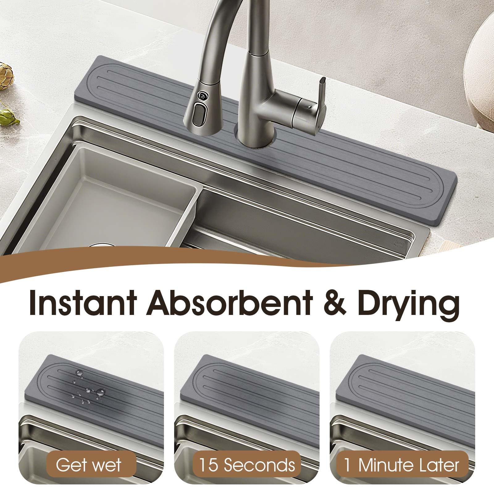 Snuggery faucet mat drying surface prevents water pooling on counters.