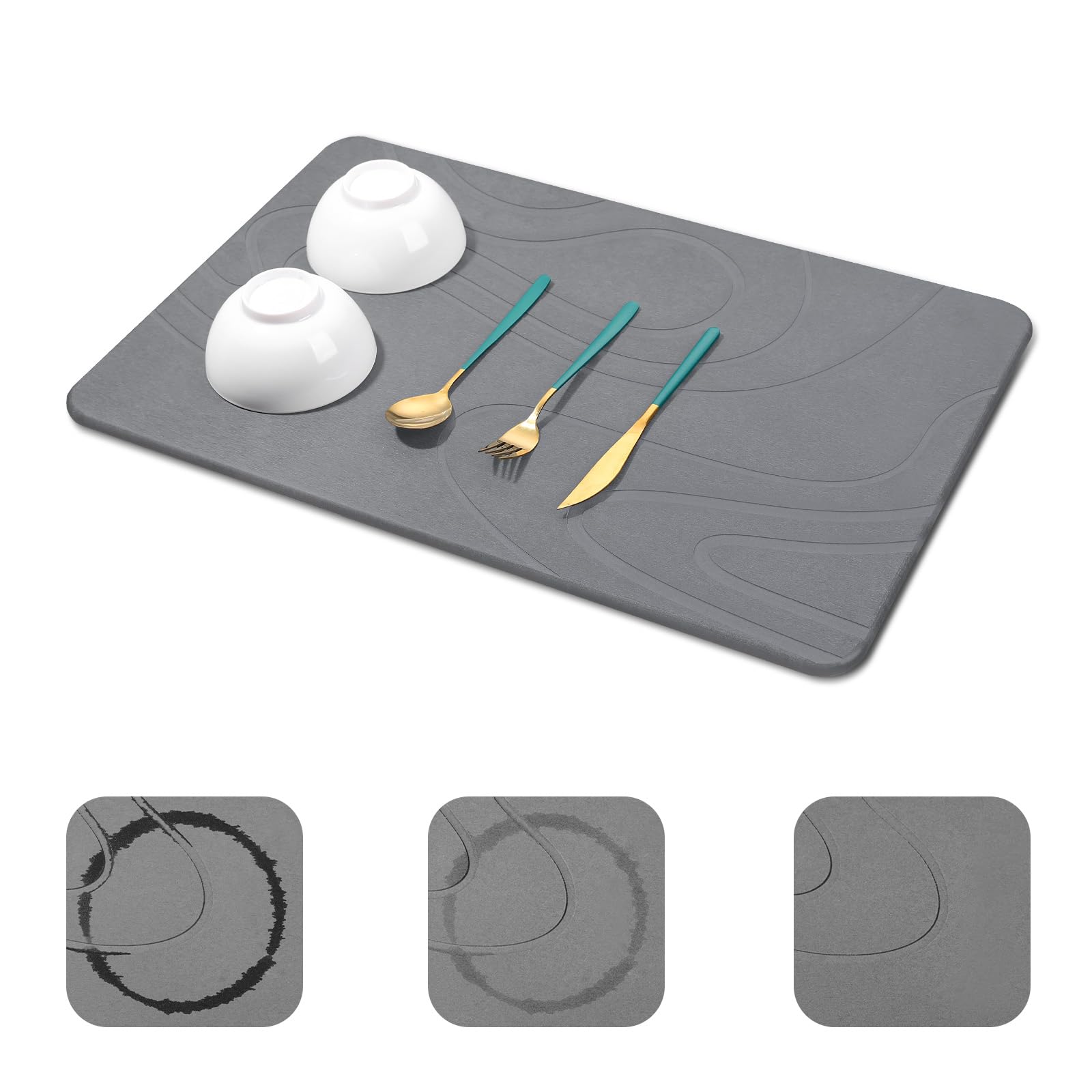 Snuggery stone drying mat 24x16 in dark gray, fast moisture absorption for dishes.