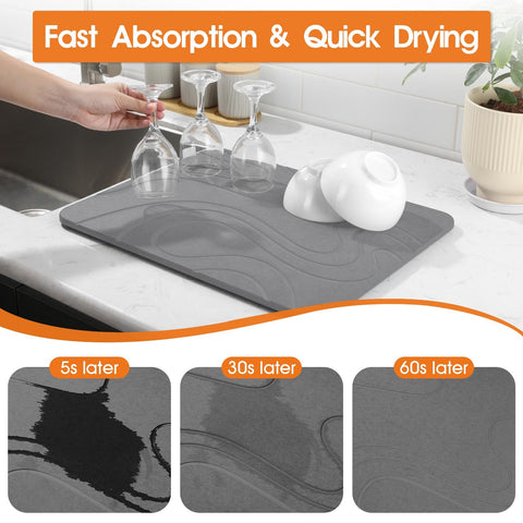 Snuggery stone drying mat dries glassware quickly, reducing water spots.