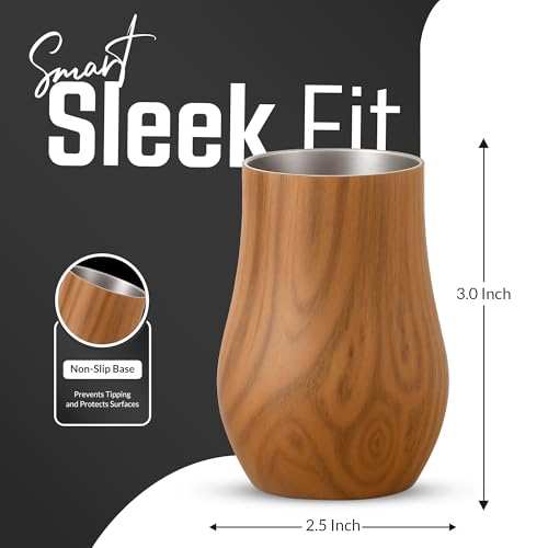 Snute stemless nosing design shown in hand for comfortable sipping.