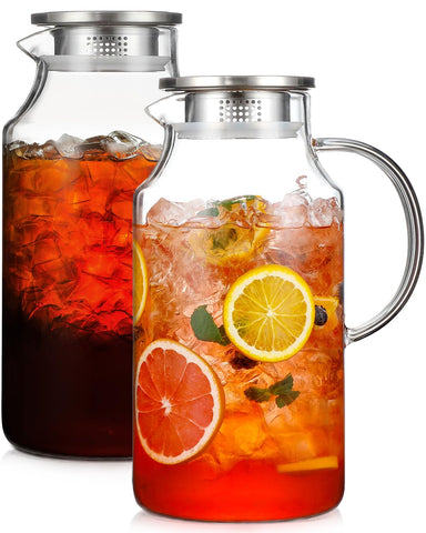 Snuvid 1-gallon glass pitcher with lid and spout for easy pouring and batch beverages.