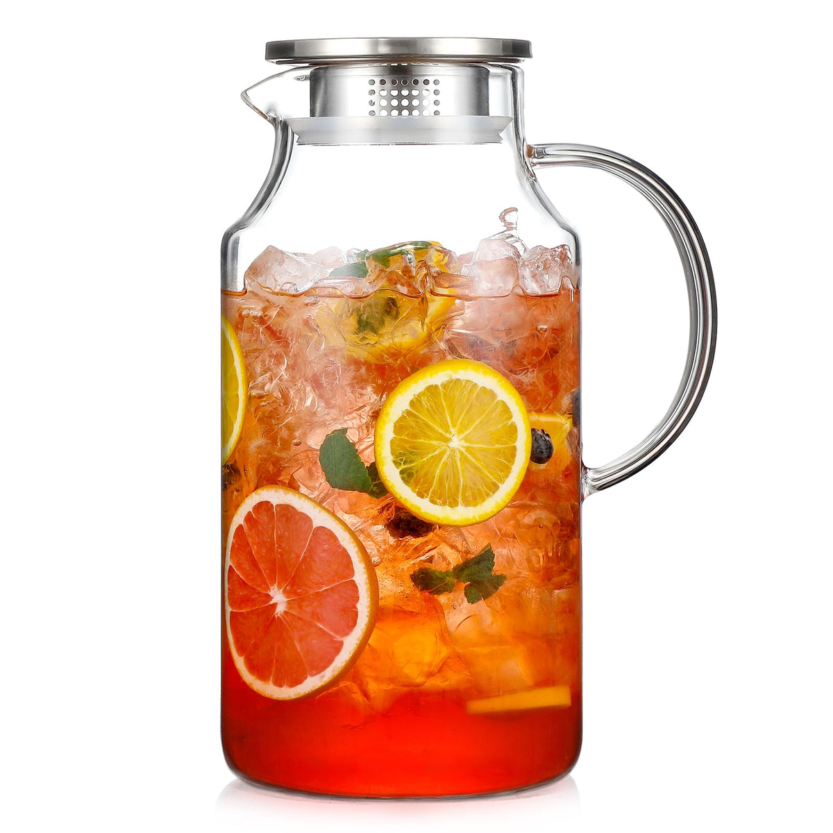 Snuvid 1-gallon glass pitcher with lid and handle for easy serving.