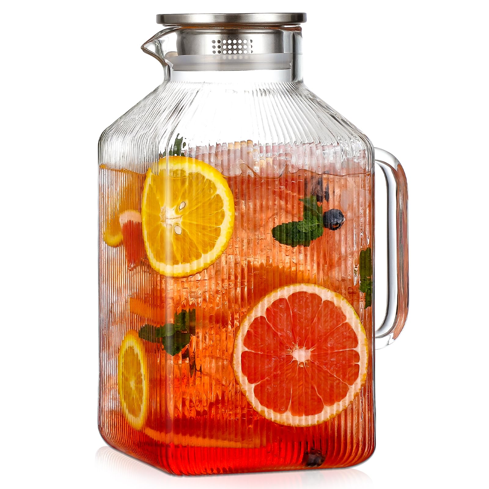 Snuvid 1 gallon square pitcher with lid enhances spill control and serving convenience.