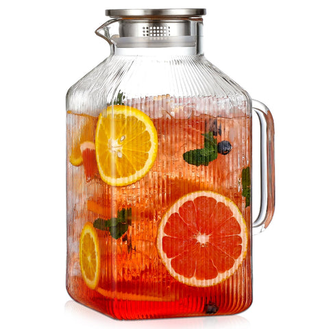 Snuvid 1 gallon square pitcher with lid enhances spill control and serving convenience.