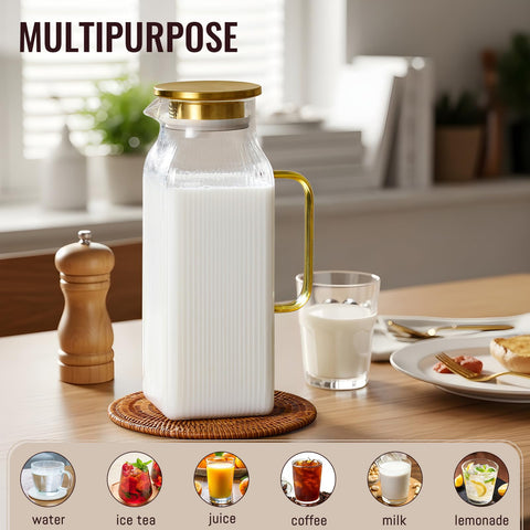 Snuvid borosilicate clear glass pitcher showing beverage clarity and durability
