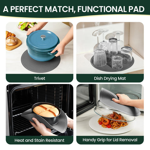 Snuvid borosilicate glass lid with handle for easy placement and removal.