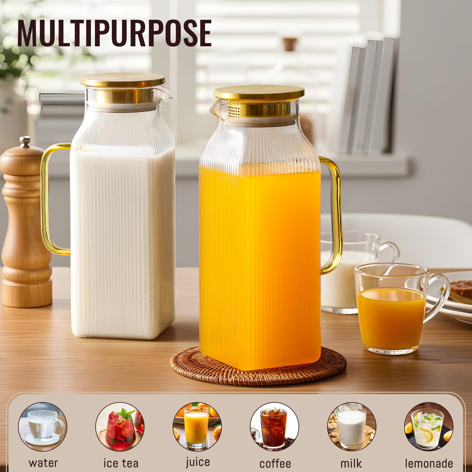 Clear borosilicate glass showcases vibrant beverages and stripes