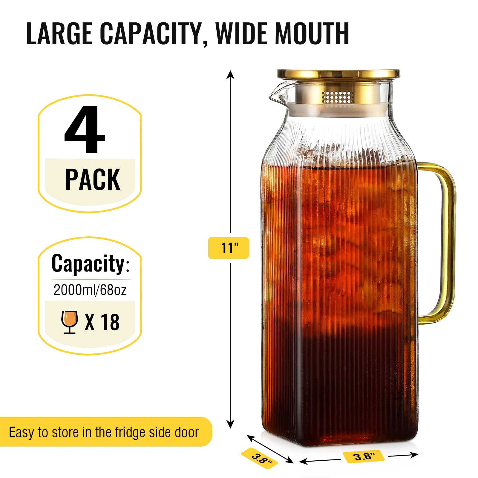 Snuvid square pitcher gold, side profile highlighting compact serving silhouette.