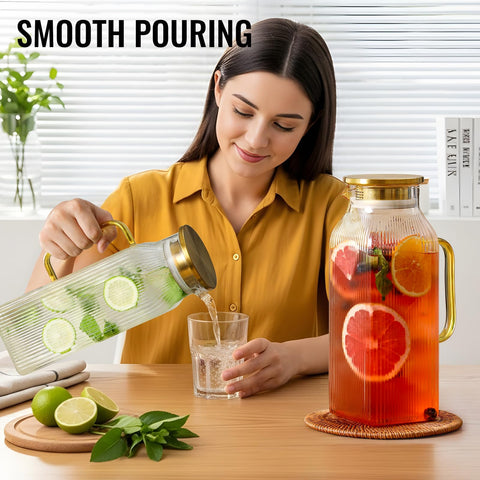 Snuvid square pitcher in a kitchen cafe setting for entertaining.