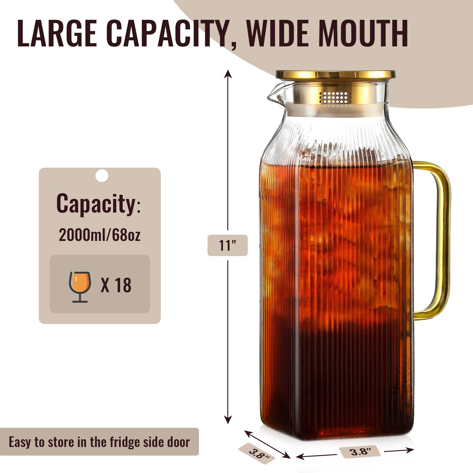 Snuvid pitcher featuring vertical stripes for space-saving fridge display