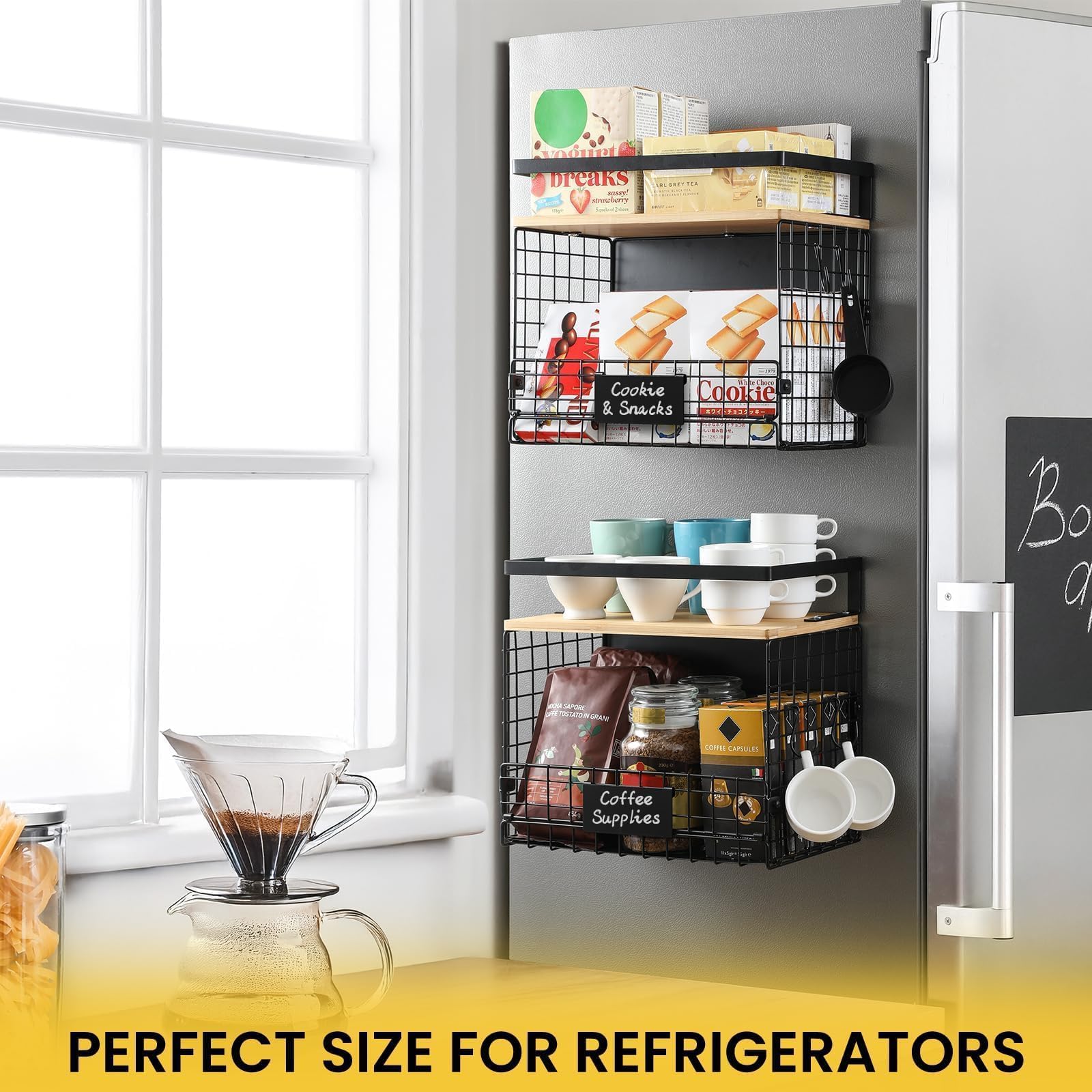 Snuvid WIDER SHELF S hooks hang mugs and towels for kitchen efficiency.