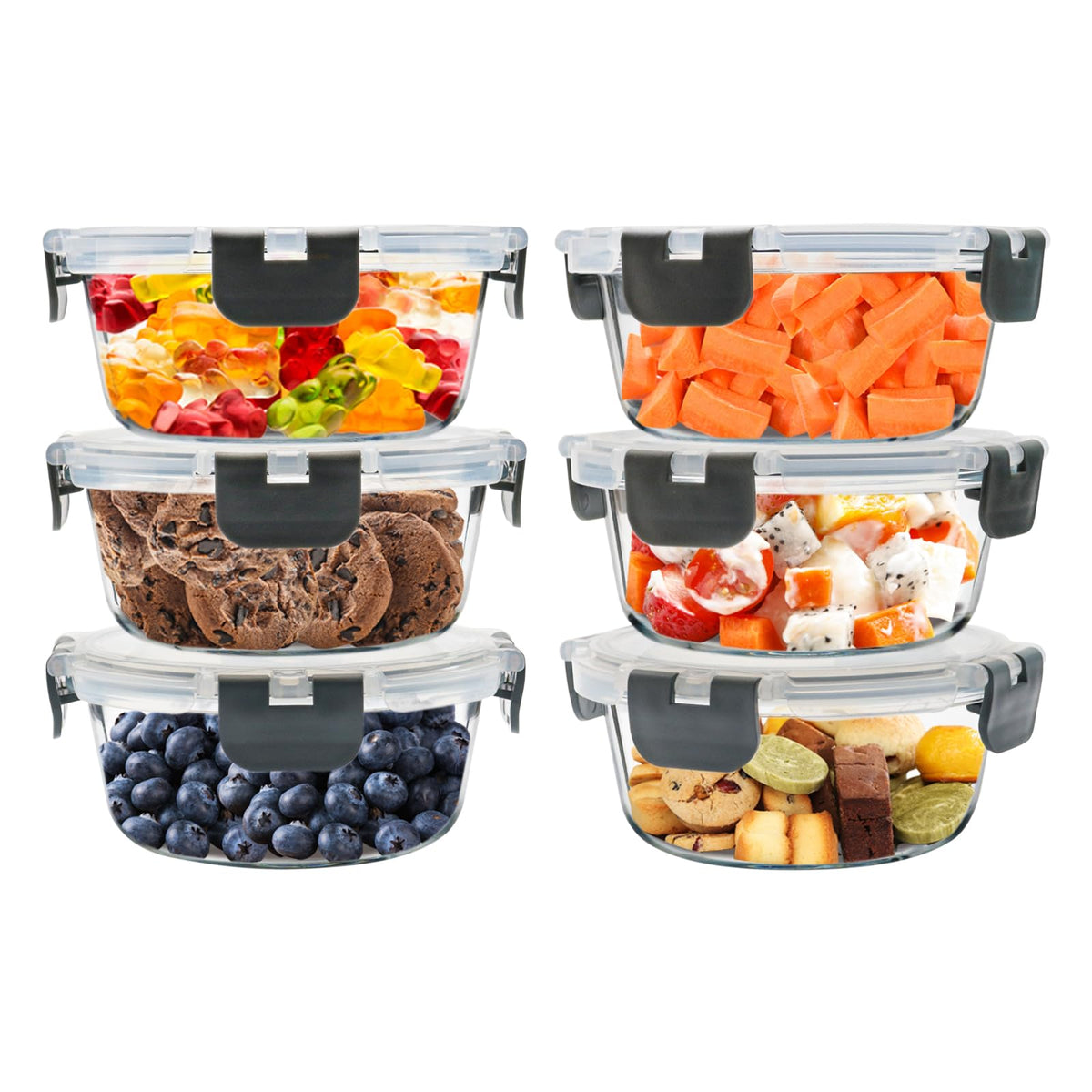 SOACOAKO 6Pack 13oz glass meal prep containers with airtight seal for on-the-go meals