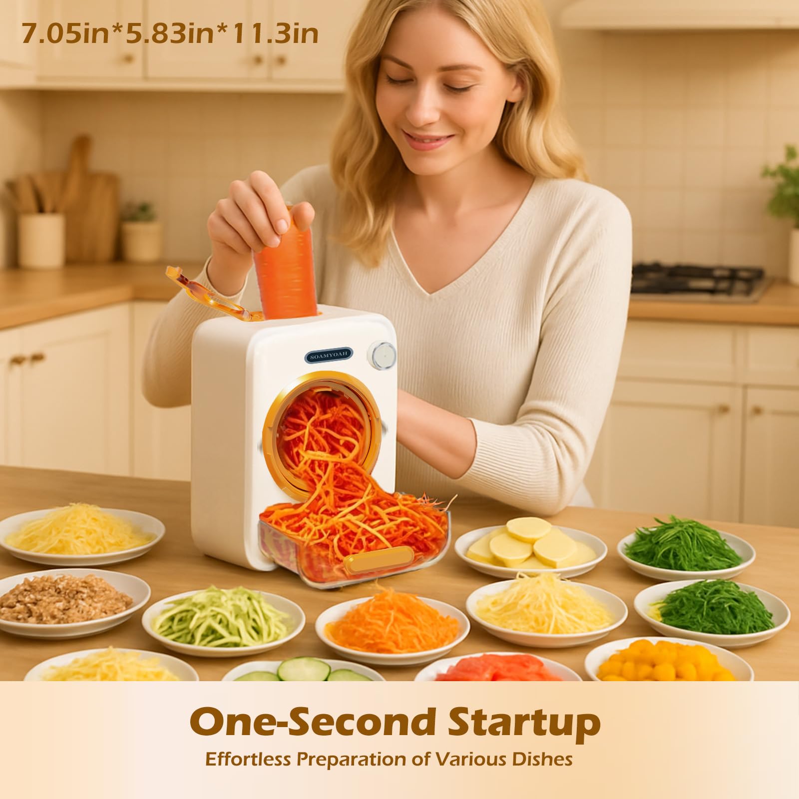 SOAMYOAH slicer blades in action speed up home cooking.