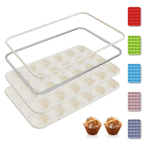 Socisen 2-pack silicone mini muffin pan with metal frame ready for high-heat baking