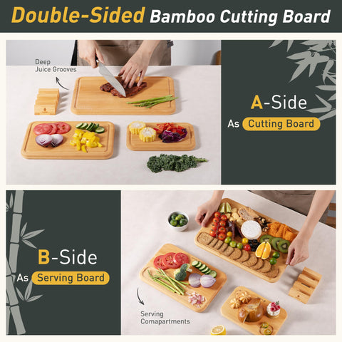 Socisen 12-by-8 inch bamboo board ideal for vegetables and fruits.
