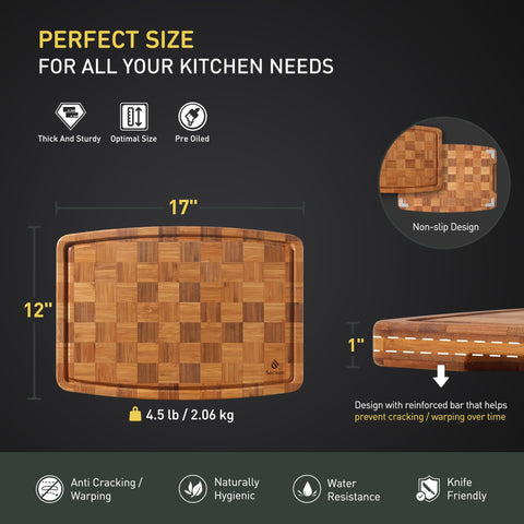 Socisen bamboo cutting board features a five-layer thick build for lasting durability.