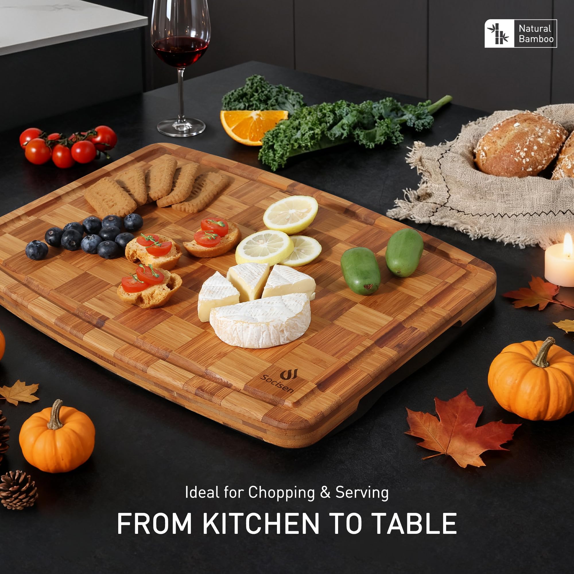 Socisen bamboo cutting board cared for with mineral oil for longevity