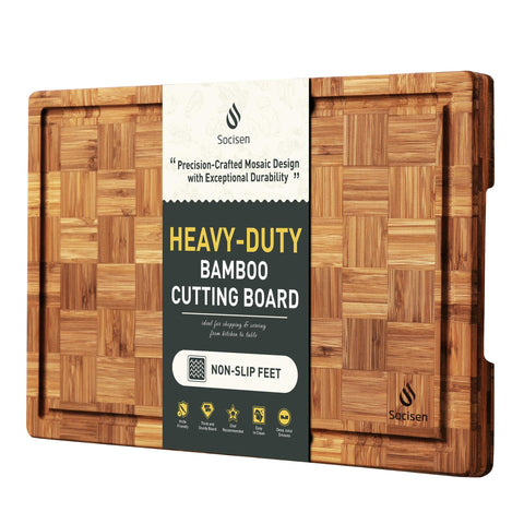 Socisen bamboo cutting board with non-slip feet for stable chopping