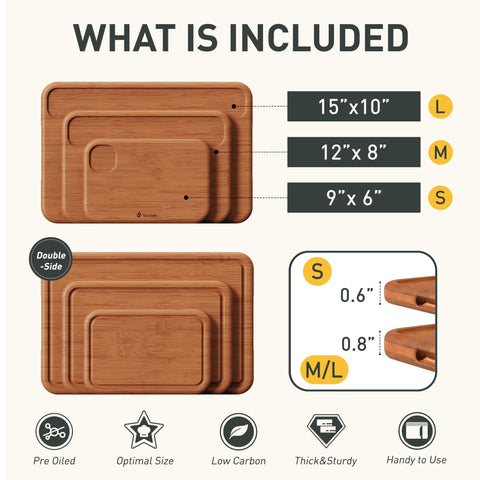 Socisen bamboo cutting board set (9x6in) perfect as a mini board for herbs and quick tasks.