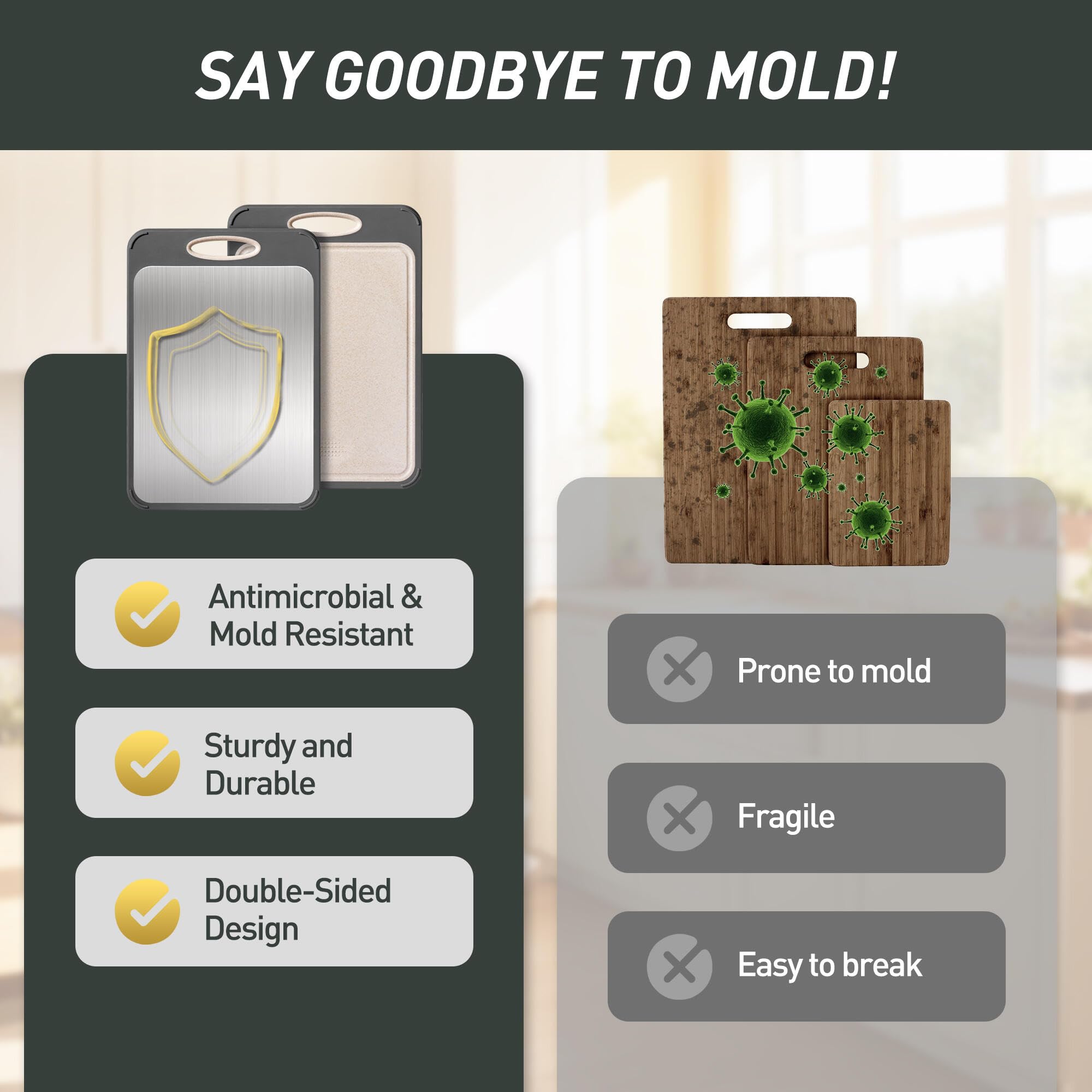 Socisen cutting board with built-in handle for easy transport.