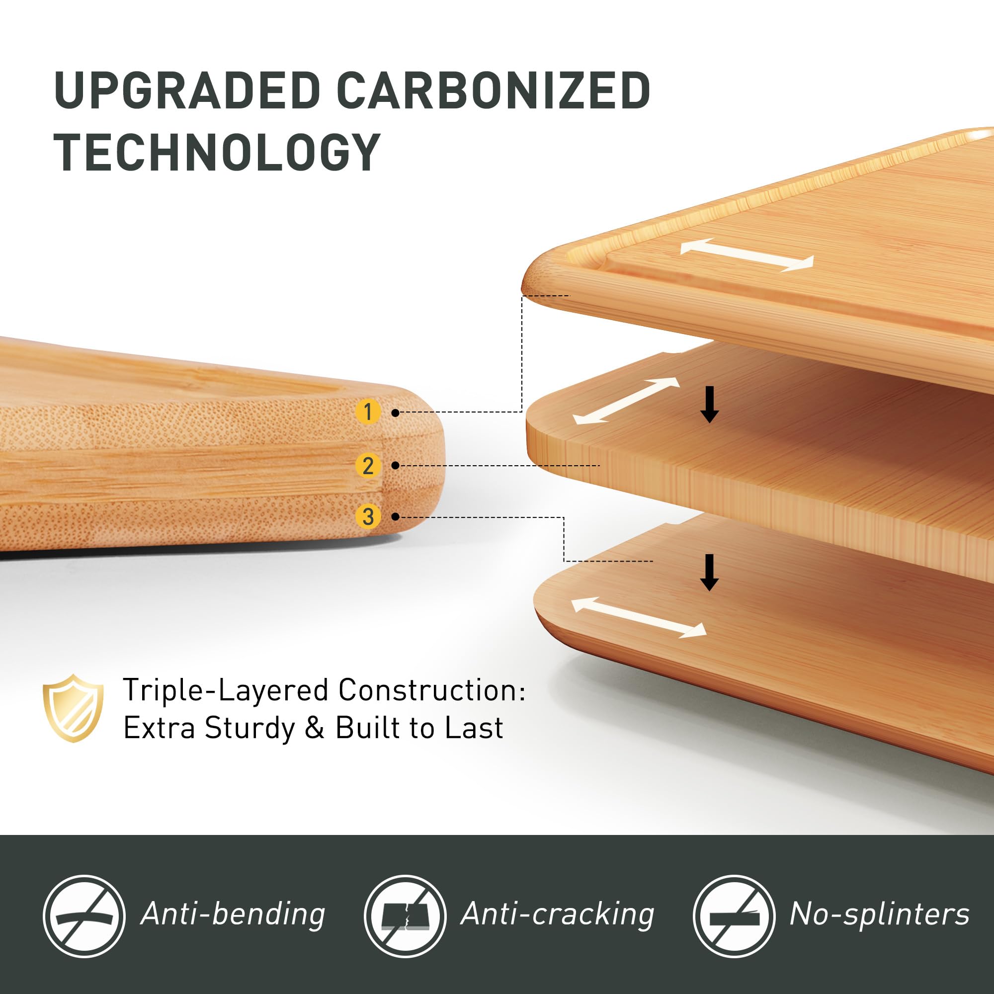 Socisen cutting board with juice groove capturing liquids during prep.