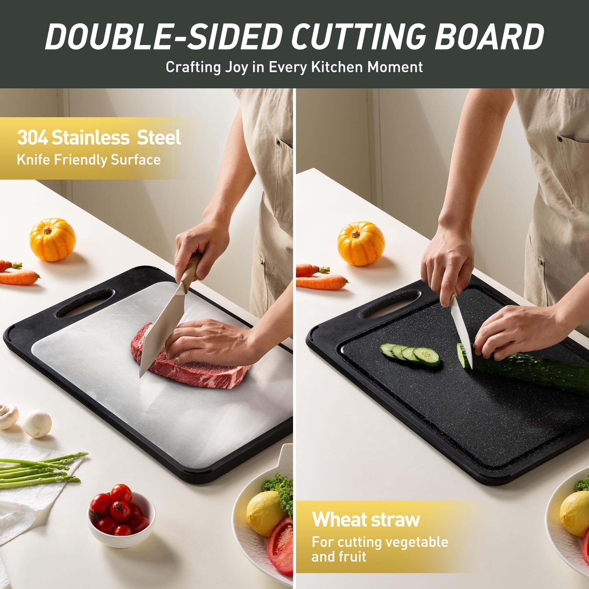 Socisen cutting board juice groove guides liquids into the tray.